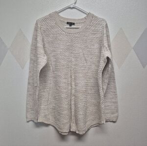 Lety & Me Tan & Cream Basketweave Heathered Sweater With Elbow Patches 1X